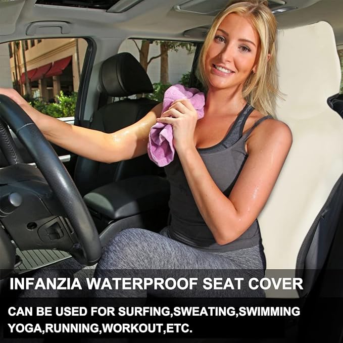 INFANZIA Premium Waterproof Seat Cover Towel Protector Neoprene Universal Fit, Upgraded 100% Washable & Removable Non-Slip Sweat Carseat Towel Covers, Perfect for Gym/Yoga/Workout（Beige,1PCS