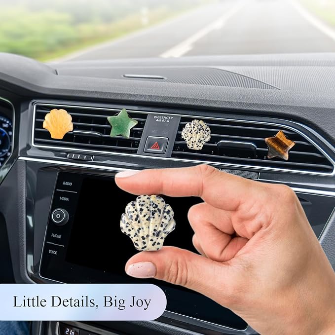 Boho Car Vent Clips,4pcs Beach Car Decor Air Freshener Diffuser Vent Clips,Pentagram Stars Seashell Natural Stone Decoations for Women,Best Wishes for Lover and Friend