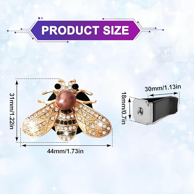 Shiny Bee Air Outlet Clips, Crystal Air Fresheners Vent Clips, Car Diffuser Vent Clip Rhinestone Diamond Interior Decor, Car Decoration, Bling Car Accessories (2 Pcs Golden)