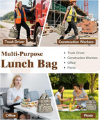 Insulated Lunch Bag for Women, Double Leakproof Lunch Box Soft Cooler Tote with 5 Pockets, 600D Oxford, EVA Lining, Adjustable Strap for Work, Picnic, Beach&Travel- Corduroy Khaki Checkered
