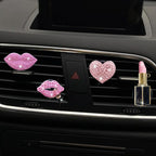 Pink Lips Air Vent Clips, 4 Pcs Sexy Lips Kiss Heart Shape Car Air Fresheners for Women Charms Rhinestone Diffuser Vent Clip Cute Car Decor Bling Car Accessories for Women