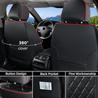 Coverado Car Seat Covers Full Set, Luxury Faux Leather Waterproof Seat Covers, Black Car Seat Covers, Universal Car Seat Protector Leather Car Seat Cushion, Carseat Cover Fit Most Cars, Black&Red