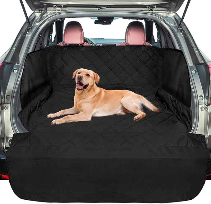 F-color SUV Cargo Liner for Dogs - Waterproof Pet Cargo Liner with Side Flaps, Comfort Dog Cargo Cover with Bumper Flap, Scrachproof Non-Slip for Large SUVs Sedans Trunks Vans, Black