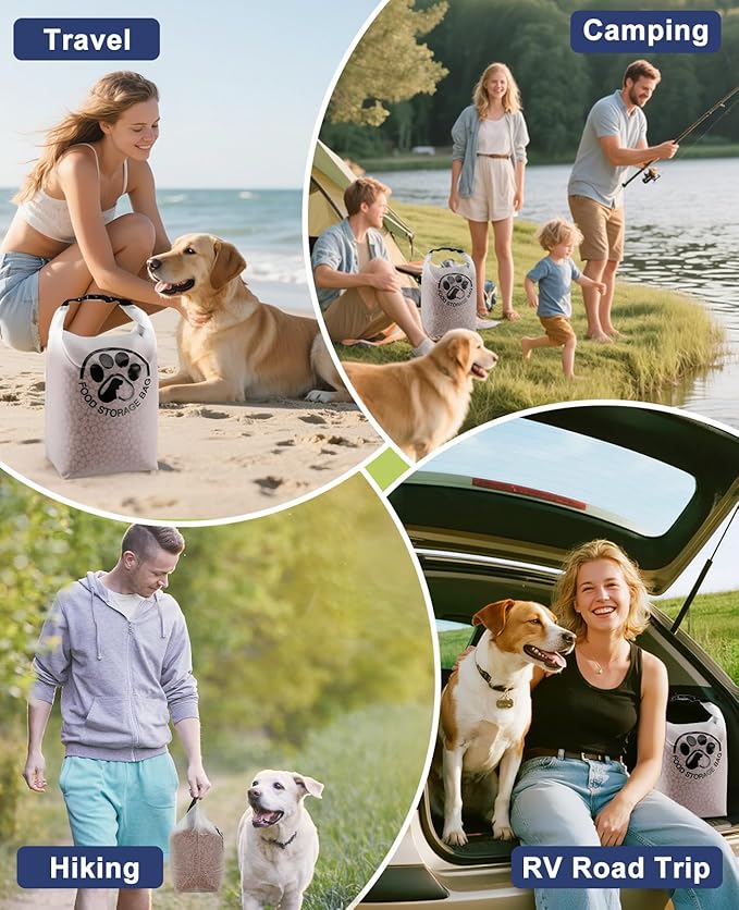 Pet Food Storage Bag for Travel - Transparent Leak-Proof Dog Food Container with Roll-Top Closure, Keeps Kibble Fresh for Camping Trip, Dog Boarding, Weekend Getaways (25 Cups+bowl)