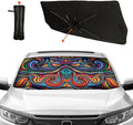 CHILL·TEK Car Windshield Sun Shade Umbrella, Abstract Colorful Foldable Umbrella Sunshade for Front Window UV Reflector Protection Auto Shades Cover blue 1 57x31 In