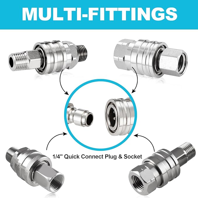 4 PCS Pressure Washer Coupler Quick Connect Fittings，1/4 in NPT Female and Male Thread (Premium Pressure Washer Hose Adapter Set), Stainless Steel Hose Connector, 2 Set