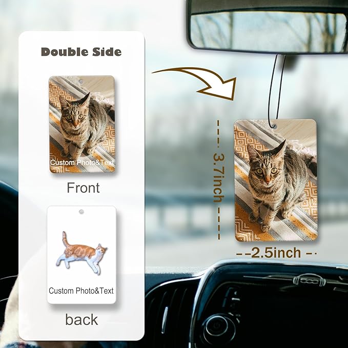 Personalized Photo Car Hanging Decor Accessories, Double-Sided Custom Picture Car Air Freshener Ornament, Car Charms for Rear View Mirror (Rectangle)