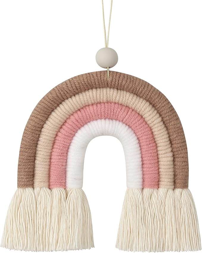 BOHO GARDEN Macrame Bohemian Rainbow Charm - Essential Oil Diffuser for Cars, Baby Nursery, Children’s Bedroom & Home Decor - Colorful Decorative Hanging Air Freshener & Accessories - 3.5x4 - Sienna