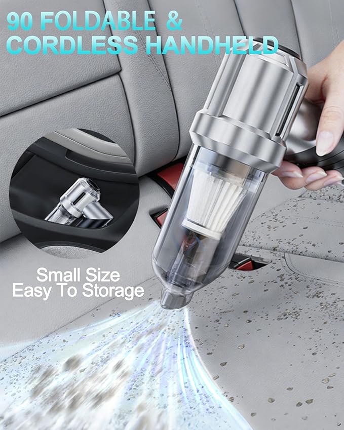 Portable Cordless Foldable 20000PA High Power Mini Vacuum Cleaner, 4-in-1 Compressed Duster & Air Blower & Pump, Hand Held Vacuum, Brushless Motor, for Car, Home, Office, Pet, Camping