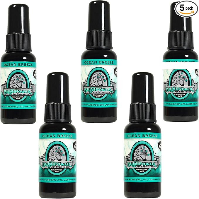 BluntPower (Ocean Breeze, 5 Pack) Concentrated Air Freshener - Premium Oil Based Air Freshener Spray For Home and Car - Long-Lasting Bathroom Spray, Car Freshener, & Odor Eliminator Spray