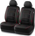 Road Comforts Car Seat Covers, Leather Front Seat Covers with Piping, Air-Cool Mesh Designed, Airbag Compatible Automotive Seat Covers for Most Car, Truck, Van, SUV - Black with Red Piping