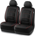 Road Comforts Car Seat Covers, Leather Front Seat Covers with Piping, Air-Cool Mesh Designed, Airbag Compatible Automotive Seat Covers for Most Car, Truck, Van, SUV - Black with Red Piping