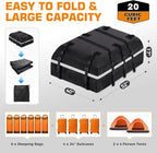 Car Rooftop Cargo Carrier Bag, 20 Cubic Feet 100% Waterproof Heavy Duty PVC Car Roof Bag for All Vehicle with/Without Racks -Anti-Slip Mat, 8 Reinforced Straps, 6 Door Hooks, Luggage Locks (Black)