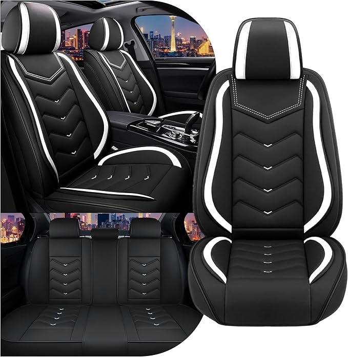 CTDS Car Seat Covers for Toyota Corolla 2000-2026, Stylish Sport Seat Cover, Premium Nappa Leather Car Seat Cover. Automobile Seat Covers Sets.(Standard 5 Seats/Black White)