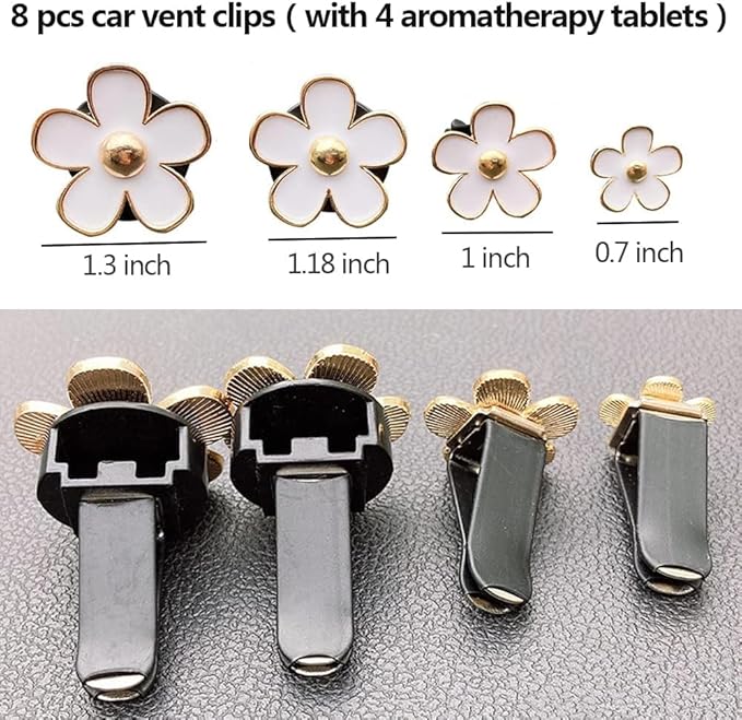 8pcs Cute Five-Petal Flower Car Air Vent Fragrance Clip Daisy Car Air Freshener Air Conditioning Outlet Clip Car Inter Decor (black white, Ocean)