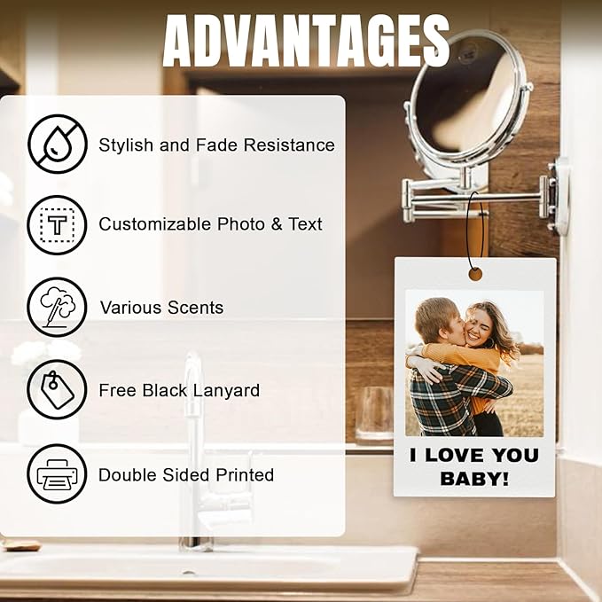 HJX Custom Air Fresheners with Picture, Double-Sided Air Freshener for Car Customized Photo Text, Personalized Meaningful Gifts for Boyfriend (Black Style)