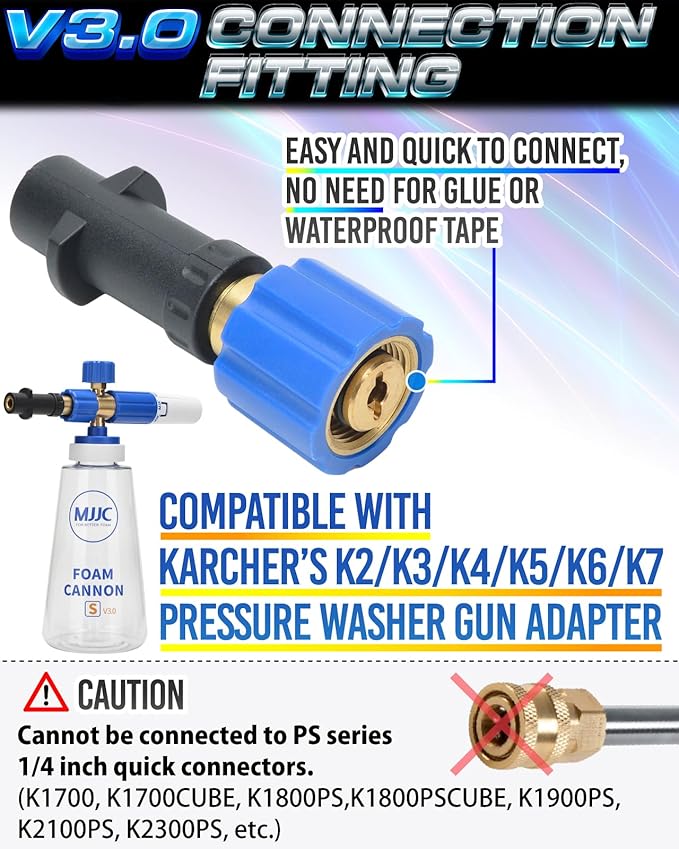 MJJC Foam Cannon Connector (Compatible with S and Pro Since V2.0) (Compatible with Karcher’s K2/K3/K4/K5/K6/K7 Connection(Blue Color Version))