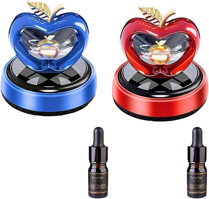 Solar Car Air Freshener,Love Apple Shape Rotating Car Aromatherapy Diffuser Interior Decoration for Valentine's Day,Long Lasting Fragrance Perfume Car Accessories
