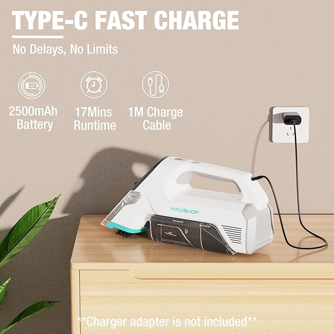 HAUSHOF Handheld Carpet Cleaner, 12V Cordless Portable Carpet Cleaner, 6.5KPa Spot Cleaner with 2 Water Tanks, Type-C Charge, Spot & Stain Cleaner, Handheld Upholstery Cleaner for Stairs, Car