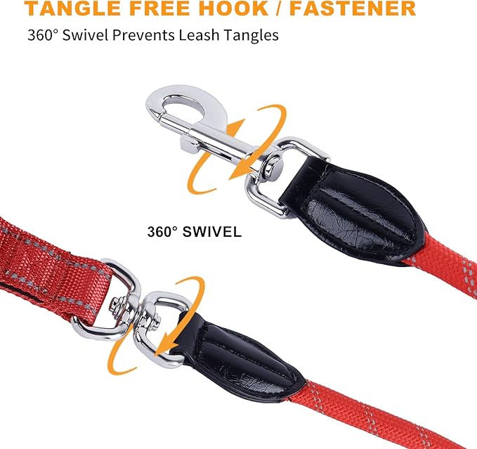 6FT Heavy Duty Dog Leash for Small Medium Large Dogs, Tangle Free Reflective Dog Training Leash with Double Handle, Seat Belt Buckle & Poop Bag Holder (Red)
