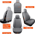 Leather Car Seat Covers, Waterproof Horizontal Stripes Front and Rear Car Seat Cover, Breathable Automotive Seat Covers for Sedan SUV Pick-up Truck (5 PCS Full Set, Grey)