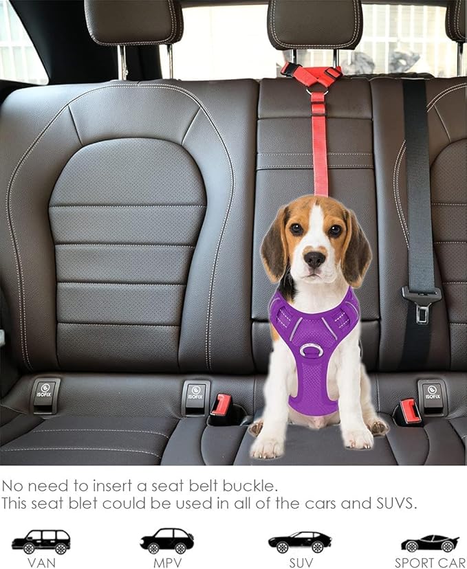 Dog Cat Safety Seat Belt Strap Car Headrest Restraint Adjustable Nylon Fabric Dog Restraints Vehicle Seatbelts Harness (Yellow, No Elastic Bungee-1pcs)