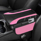 NBTEPEM Pink Center Console Cover, Sporty Leather Armrest Cover Cushion with 2 Storage Pockets, Universal Auto Middle Console Protector, Car Interior Accessories for Most SUV, Truck, Sedan Vehicles