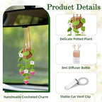 Crochet Car Air Freshener, 8ml Empty Refillable Oil Diffuser Bottle with Hanging Crochet Pink Strawberry Plant & Hanging Tools, Car Rearview Mirror Diffuser for Wall Art & Home & Office Decoration
