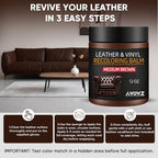 Leather Recoloring Balm - Scratch Repair & Color Restore Kit for Faded Leather, Leather Couch & Car Seats - 12OZ Leather Restorer Balm for Furniture, Auto Interior, Vinyl, Accessories (Medium Brown)