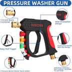 DUSICHIN Pressure Washer Short Gun Foam Cannon 1/4" Quick Connector,Car Wash Foam Gun Kit Dual Connector Accessory,Double Tip Attachment For Soap Cannon with 5 Nozzle Tips DUS2501
