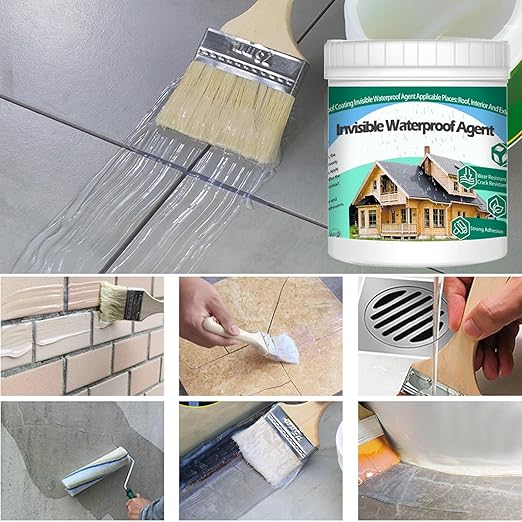 1Kg/35.3Fl.oz Invisible Waterproof Agent Indoor&Outdoor Waterproof Coating Set Transparent Liquid Sealant with Wooden Brush Resistant Work Gloves Putty Shovel Cut