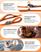 Hands Free Dog Leash, 2-in-1 Detachable Pet Seatbelt,5.9-9.2 ft Crossbody Dog Leash with Double-Sided Reflective for Walking, Hiking, Travel etc.(Orange)