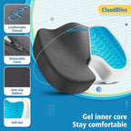 CloudBliss Gel Seat Cushion - Cooling Gel Enhanced, Memory Foam, Ergonomic Seat Cushion for Long Sitting for Office, Game, Car, Airplane (Large, Grey)