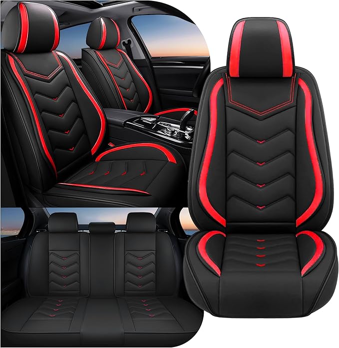 Car Seat Covers Fit for Toyota rav4 2000-2026, Stylish Sport Seat Covers, Waterproof Wear-Resistant Premium Nappa Leather Car Seat Cover.(Full Set/Black Red)