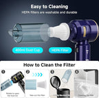 Handheld Vacuum Cordless, Car Vacuum Cleaner with High Power Strong Suction, Compressed Air Dusters with LED Light, Mini Portable Hand Vacuum Blower for Home, Pet (Navy)