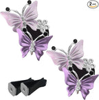 2PCS Car Air Vent Clips, Dual Butterfly Diamond Car Air Conditioner Outlet Vent Clip, Cute Car Diffuser Perfume Clip, Car Air Freshener Decor Accessories for Women Girl (Purple, Style 1)
