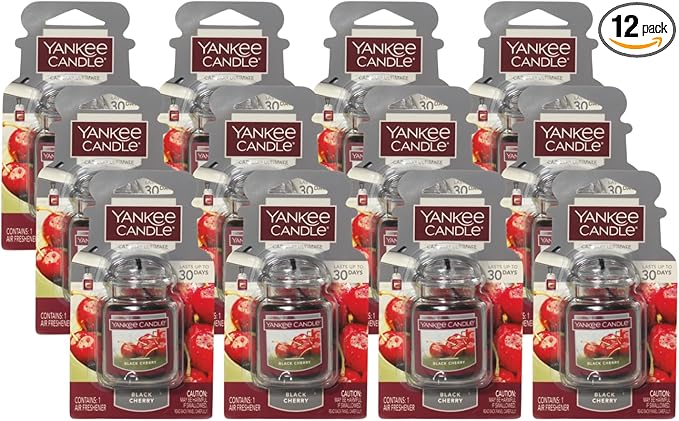 Yankee Candle Car Air Fresheners, Hanging Car Jar Ultimate, Neutralizes Odors Up To 30 Days, Black Cherry, 0.96 OZ (Pack of 12)