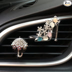 2 Pieces Crystal High Heel Shoe and Umbrella Air Vent Clips Rhinestone Car Air Freshener Clip Bling Pearl Car Clip Gift Decorations Charm Car Inter Air Vent Decor Accessories for Girls Women