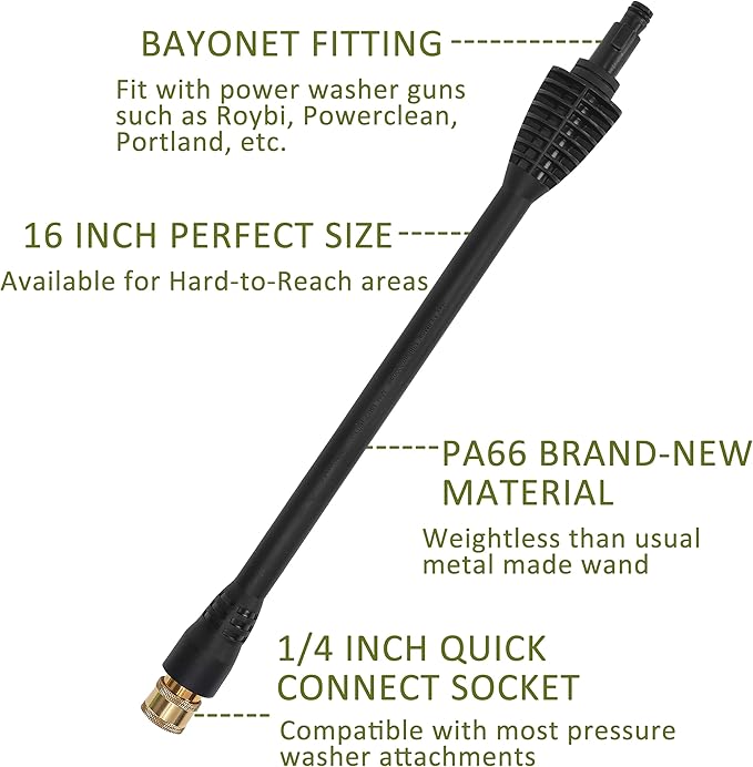 PWACCS Pressure Washer Accessories Kit – 16 Inch Power Washer Replacement Wand with 5 Spray Tips and Turbo Nozzle – Compatible with Ryobi, Portland, Husky Black