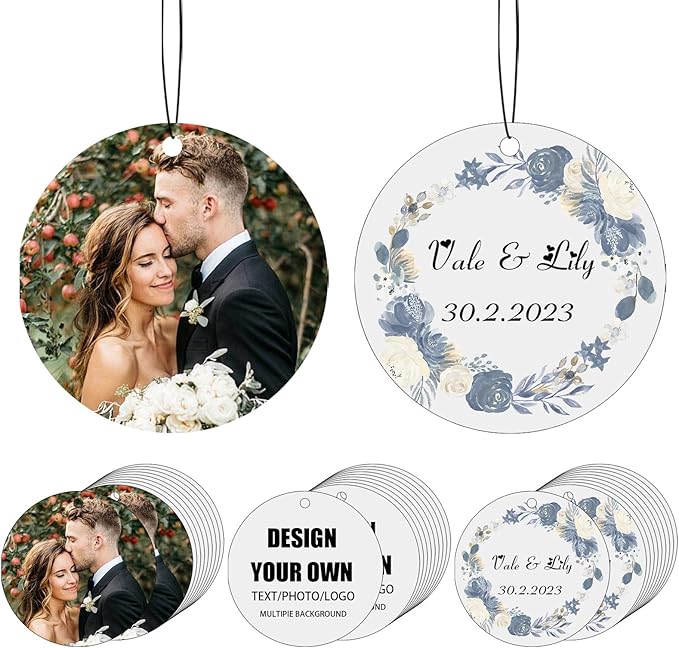 Custom Car Air Fresheners Bulk 10–100 PCS, Personalized Double-Sided with Photo Text Logo, Wholesale Auto Air Freshener for Wedding Party Business Promotion Gifts (Personalized, 10PCS-Circular)