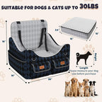 Dog Car Seat for Small/Medium Dogs up to 35lbs, 4-Pocket Storage Memory Foam Dog Booster Seat, Detachable Washable Pet Car Seat with Safety Belt, Outdoor & Indoor Use (Dark Blue/Black)