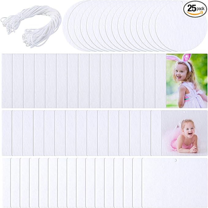 25 Pieces Sublimation Air Freshener Blanks Sheets Car Freshies Supplies Starter Kit Diy Felt Scented Sheet with Elastic Rope for Car Interior Use and Decor, 4 Styles