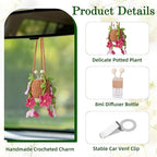 Crochet Car Air Freshener, 8 ml Empty Refillable Oil Diffuser Bottle with Hanging Crochet Red Daisies Plant & Hanging Tools, Car Rearview Mirror Diffuser for Wall Art & Home & Office Decoration