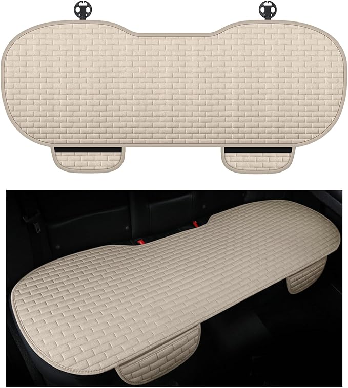 Car Back Seat Cover,Non-Slip & Breathable Bench Seat Cover with Side Pockets for Car Storage & Protecting Interiors,Universal All-Season Seats Back Protector for Most Cars (Rear Seat Cover/Biege)