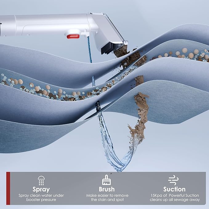 Portable Upholstery and Carpet Cleaner Machine, 15Kpa Spot Cleaner Deep Cleans Pet Stains, Couch Cleaner with 3 Tools and Self-Cleaning System for Area Rugs, Furniture, Stair, Car, Red