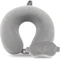 Sexysamba Pure Memory Foam Travel Pillow Set for Adults - Comfortable & Removable Machine Washable Cover, Neck Support Pillow Airplane Travel Kit with Eye Mask for Portable Plane Accessories - Grey