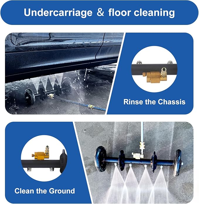 DUSICHIN Undercarriage Cleaner Water Broom Pressure Washer Attachment, 16 Inches Undercarriage Washer, Pressure Washer Underbody Cleaner 4 Extension Wands 4 nozzles for Garden Hose Too DUS3202
