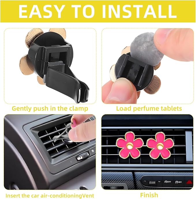 NBTEPEM 6 PCS Daisy Flower Air Vent Clip Car Decoration Accessories Air Conditioning Outlet Clip Car Air Freshener Clip Charm Car Interior Decor(3 cm, 3.3 cm, Red)