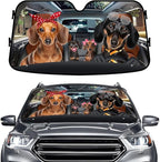 GENANY Cute Dachshund Dog Family Funny Windshield Sun Shade for Car SUV Truck (55x30 Inches), Sun Shade Windshield, Protector Blocks UV, Spring Car Decor