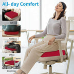 XLarge Seat Cushion, Memory Foam Cushion for Long Sitting Hours on Office Chair, Home & Car, Non-Slip Chair Pad for Relieving Back & Sciatica & Hip & Coccyx Pain (Red)